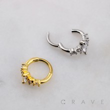 CENTER MARQUISE AND ROUND CZ SEPTUM HINGED SEGMENT HOOP RING 316L SURGICAL STEEL 